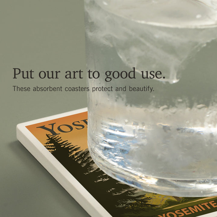 Yosemite Chapel and Yosemite Falls, California, Coasters Coasters Lantern Press