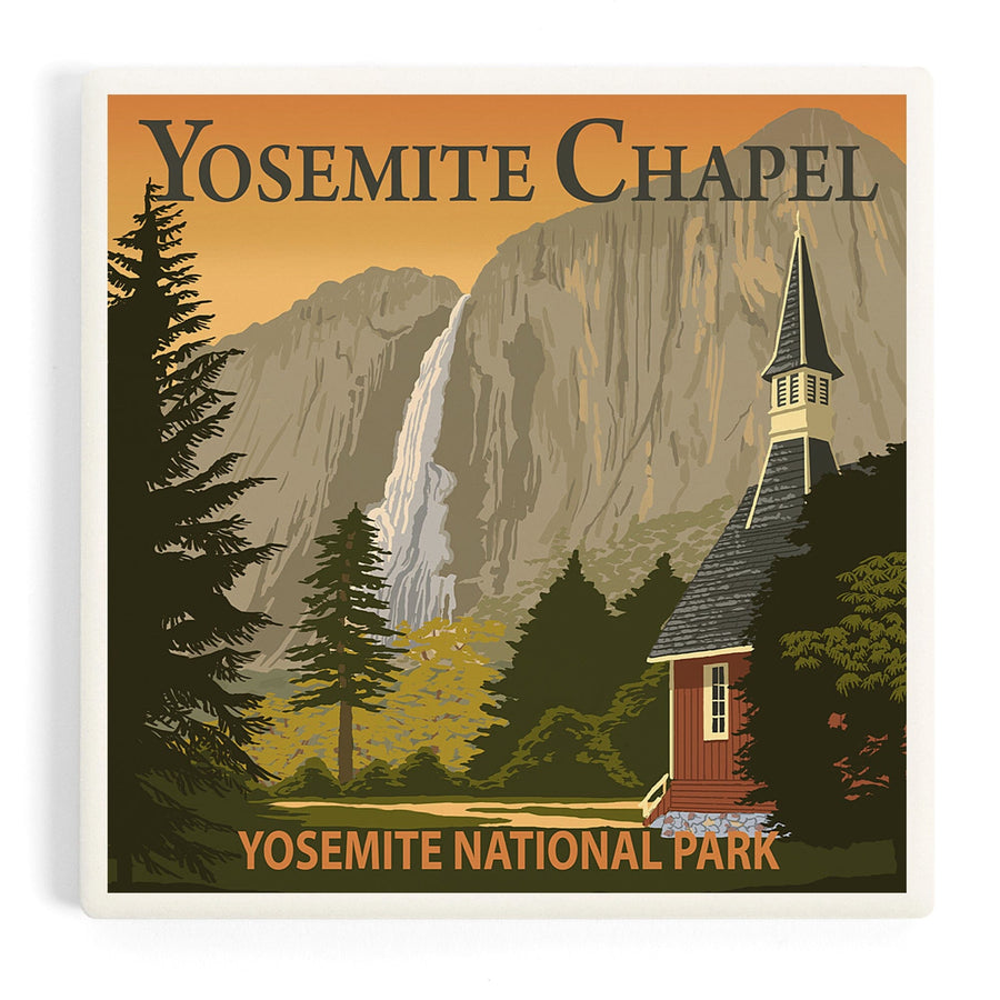 Yosemite Chapel and Yosemite Falls, California, Coasters Coasters Lantern Press