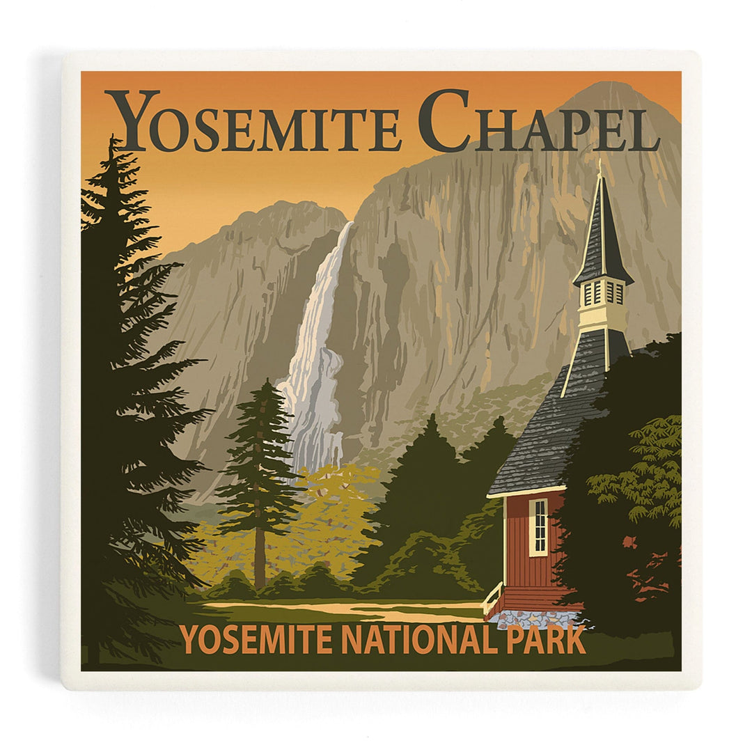 Yosemite Chapel and Yosemite Falls, California, Coasters Coasters Lantern Press Coaster