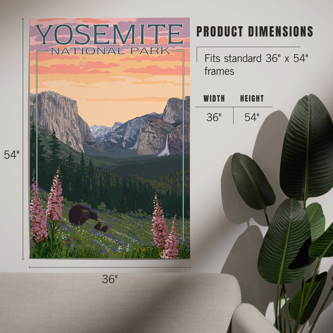 Yosemite National Park, California, Bear and Cubs with Flowers, Art & Giclee Prints Art Lantern Press