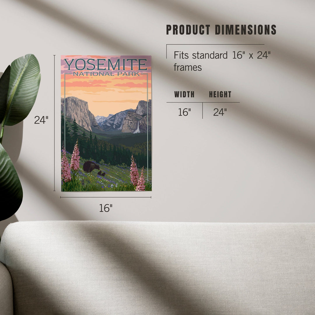 Yosemite National Park, California, Bear and Cubs with Flowers, Art & Giclee Prints Art Lantern Press