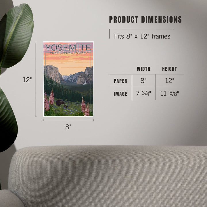 Yosemite National Park, California, Bear and Cubs with Flowers, Art & Giclee Prints Art Lantern Press