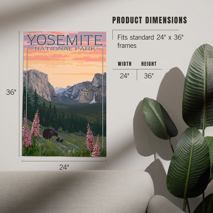 Yosemite National Park, California, Bear and Cubs with Flowers, Art & Giclee Prints Art Lantern Press