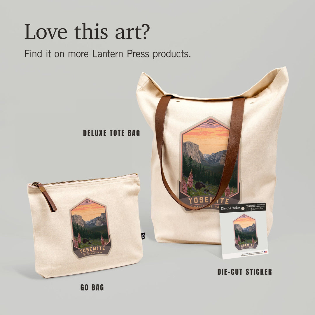 Yosemite National Park, California, Bear and Cubs with Flowers, Contour, Vinyl Sticker Sticker Lantern Press