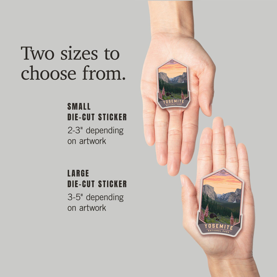 Yosemite National Park, California, Bear and Cubs with Flowers, Contour, Vinyl Sticker Sticker Lantern Press