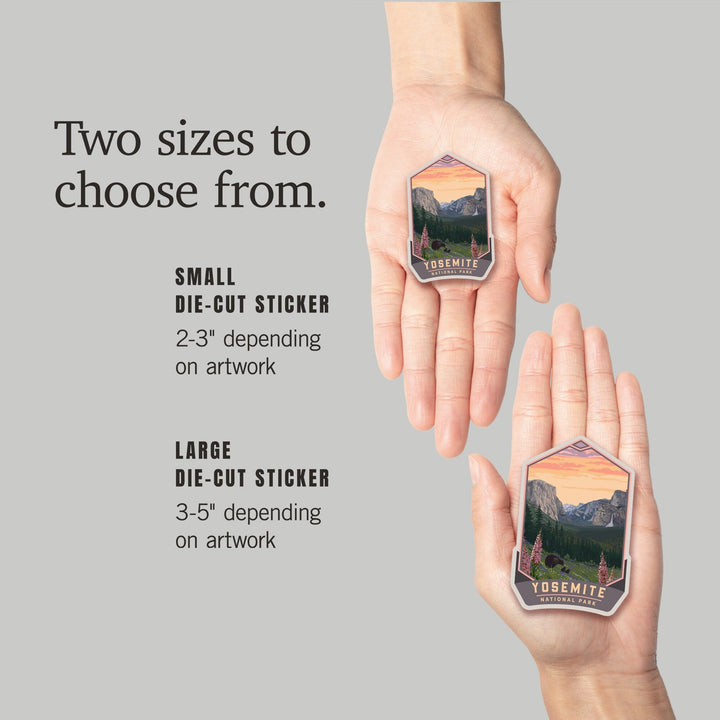 Yosemite National Park, California, Bear and Cubs with Flowers, Contour, Vinyl Sticker Sticker Lantern Press
