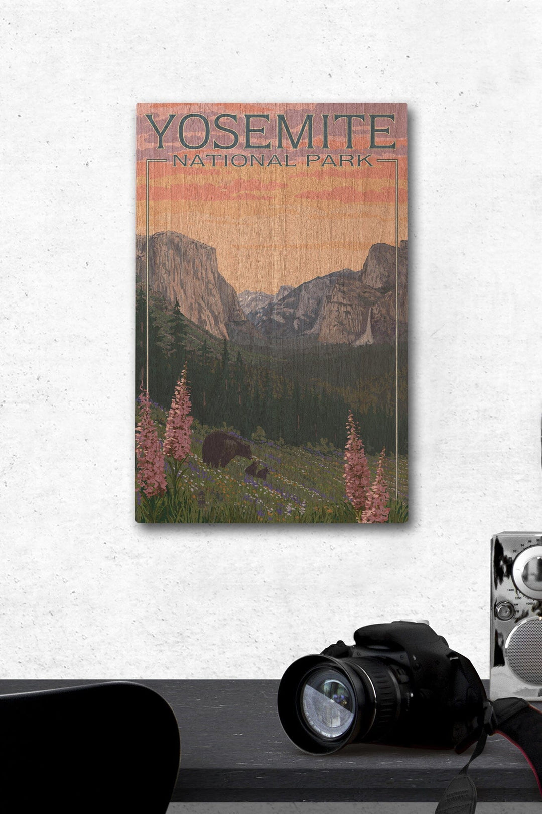 Yosemite National Park, California, Bear and Cubs with Flowers, Lantern Press Artwork, Wood Signs and Postcards Wood Lantern Press 12 x 18 Wood Gallery Print