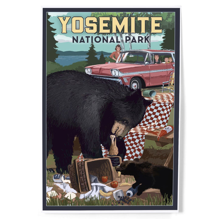Yosemite National Park, California, Bear and Picnic Scene, Art & Giclee Prints Art Lantern Press 12 x 18 Art Print