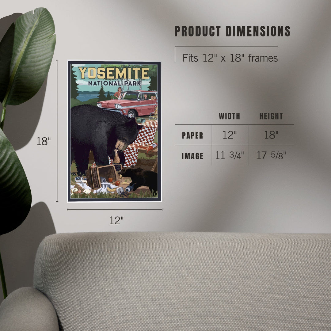 Yosemite National Park, California, Bear and Picnic Scene, Art & Giclee Prints Art Lantern Press