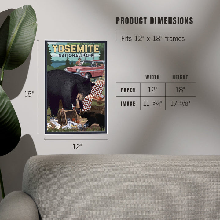 Yosemite National Park, California, Bear and Picnic Scene, Art & Giclee Prints Art Lantern Press