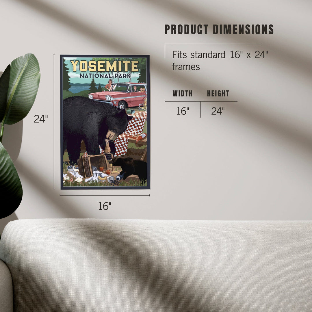 Yosemite National Park, California, Bear and Picnic Scene, Art & Giclee Prints Art Lantern Press