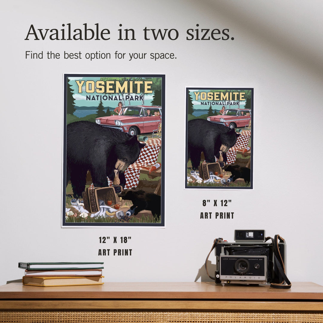 Yosemite National Park, California, Bear and Picnic Scene, Art & Giclee Prints Art Lantern Press