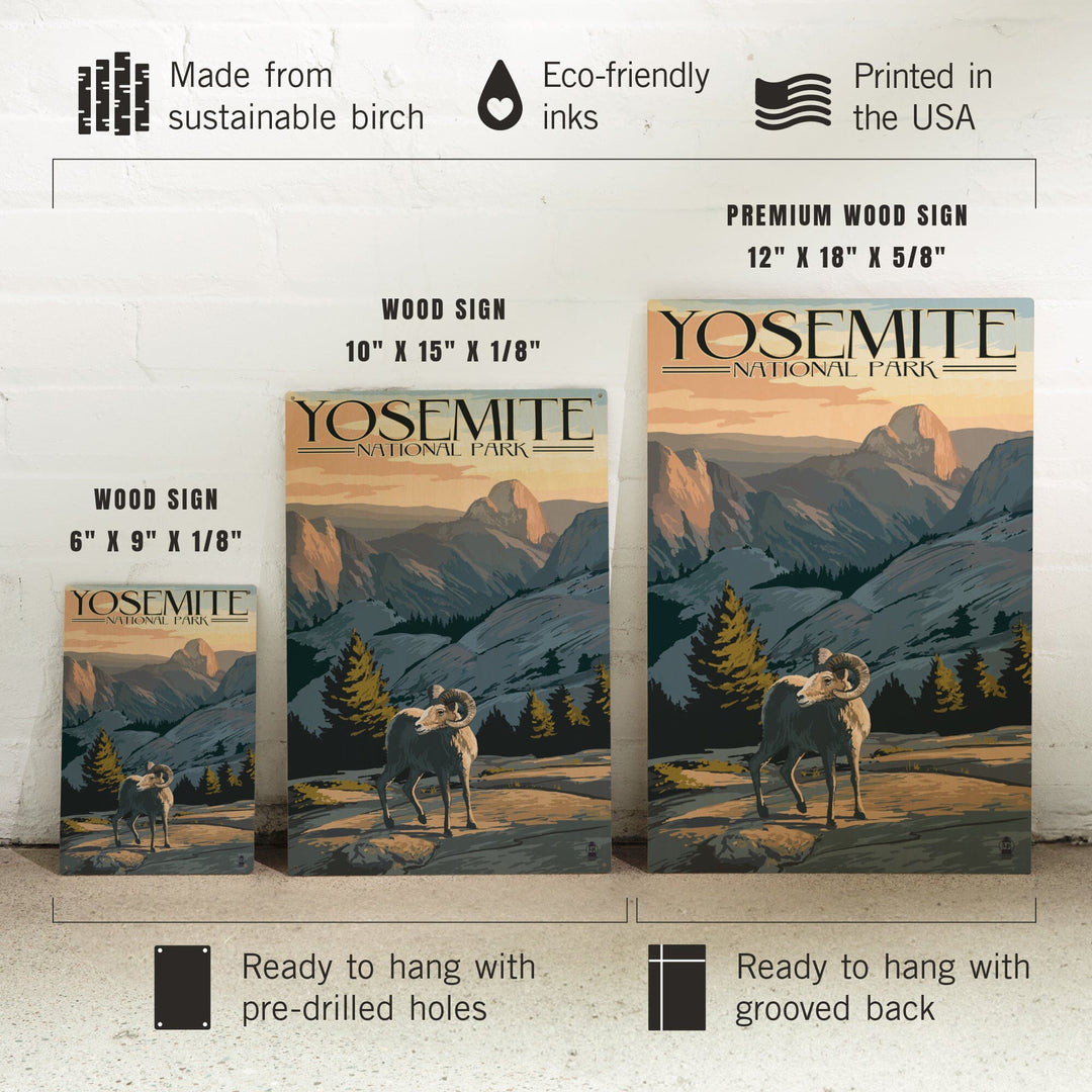Yosemite National Park, California, Big Horn Sheep, Lantern Press Artwork, Wood Signs and Postcards Wood Lantern Press