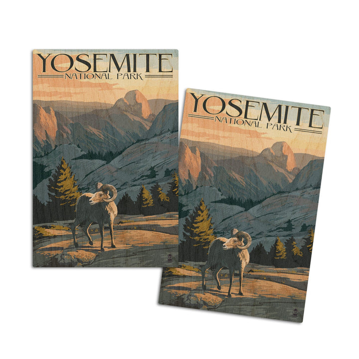 Yosemite National Park, California, Big Horn Sheep, Lantern Press Artwork, Wood Signs and Postcards Wood Lantern Press 4x6 Wood Postcard Set