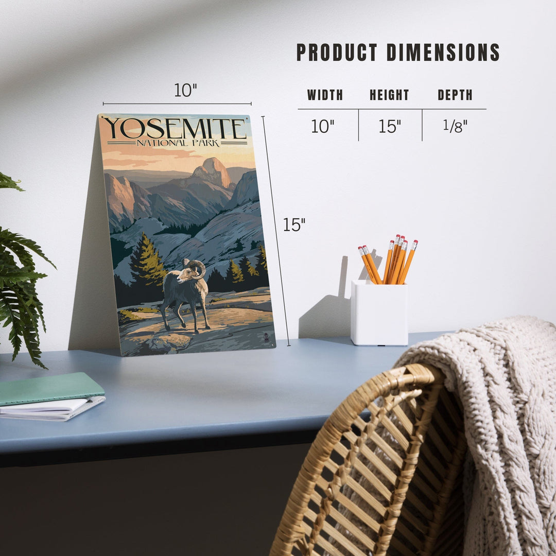 Yosemite National Park, California, Big Horn Sheep, Lantern Press Artwork, Wood Signs and Postcards Wood Lantern Press