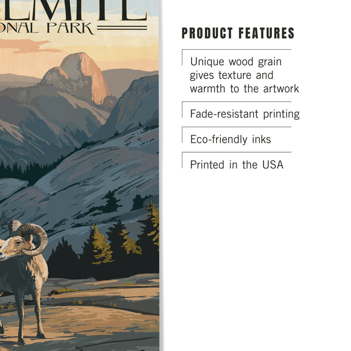 Yosemite National Park, California, Big Horn Sheep, Lantern Press Artwork, Wood Signs and Postcards Wood Lantern Press