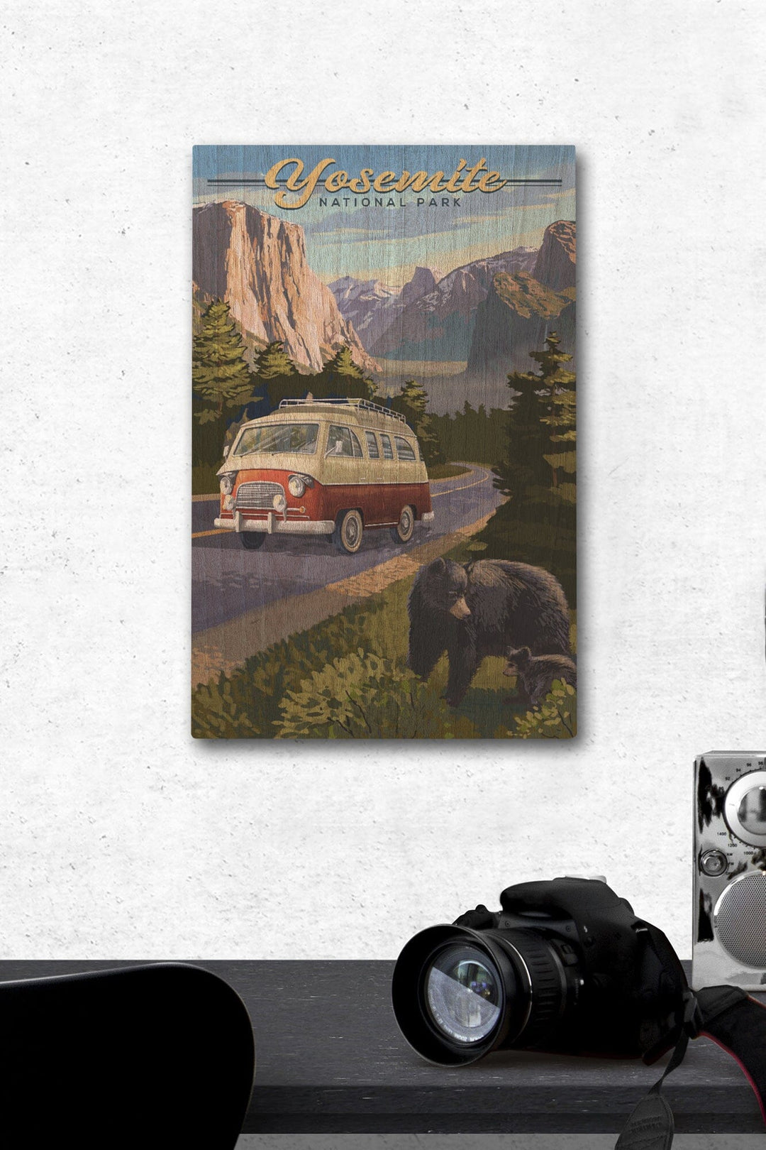 Yosemite National Park, California, Camper Van & Wildlife, Lantern Press Artwork, Wood Signs and Postcards Wood Lantern Press 12 x 18 Wood Gallery Print