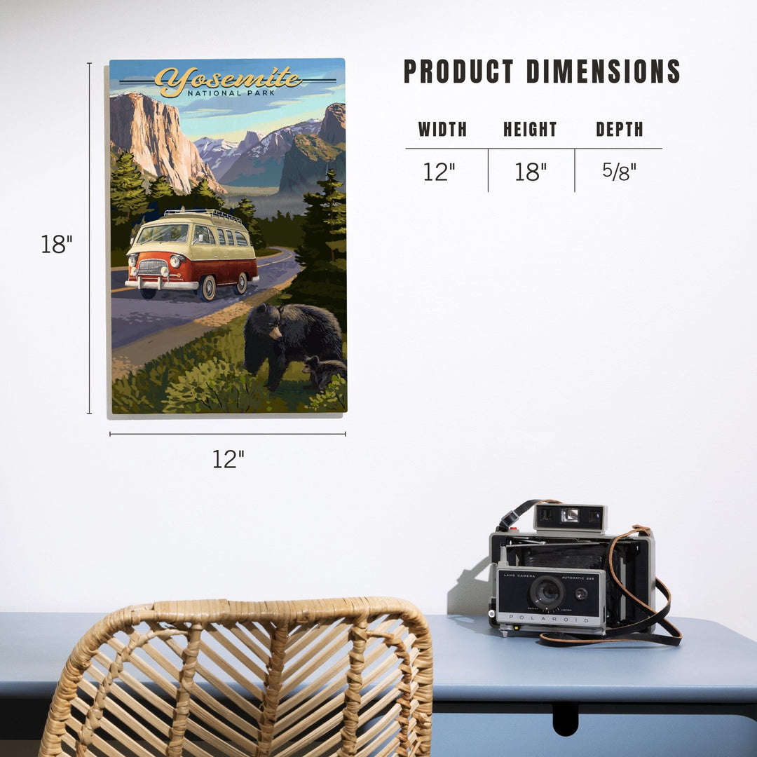 Yosemite National Park, California, Camper Van & Wildlife, Lantern Press Artwork, Wood Signs and Postcards Wood Lantern Press