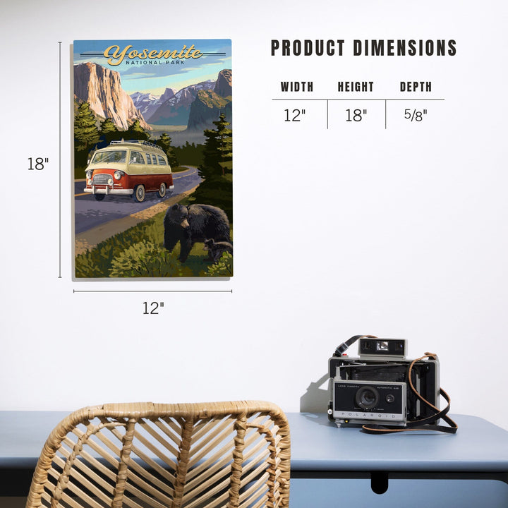 Yosemite National Park, California, Camper Van & Wildlife, Lantern Press Artwork, Wood Signs and Postcards Wood Lantern Press