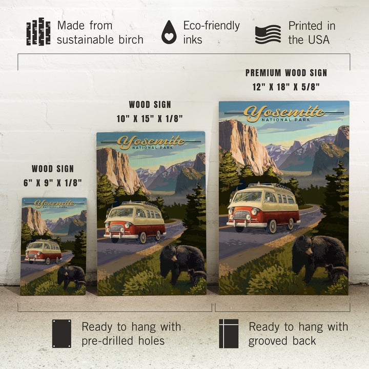 Yosemite National Park, California, Camper Van & Wildlife, Lantern Press Artwork, Wood Signs and Postcards Wood Lantern Press