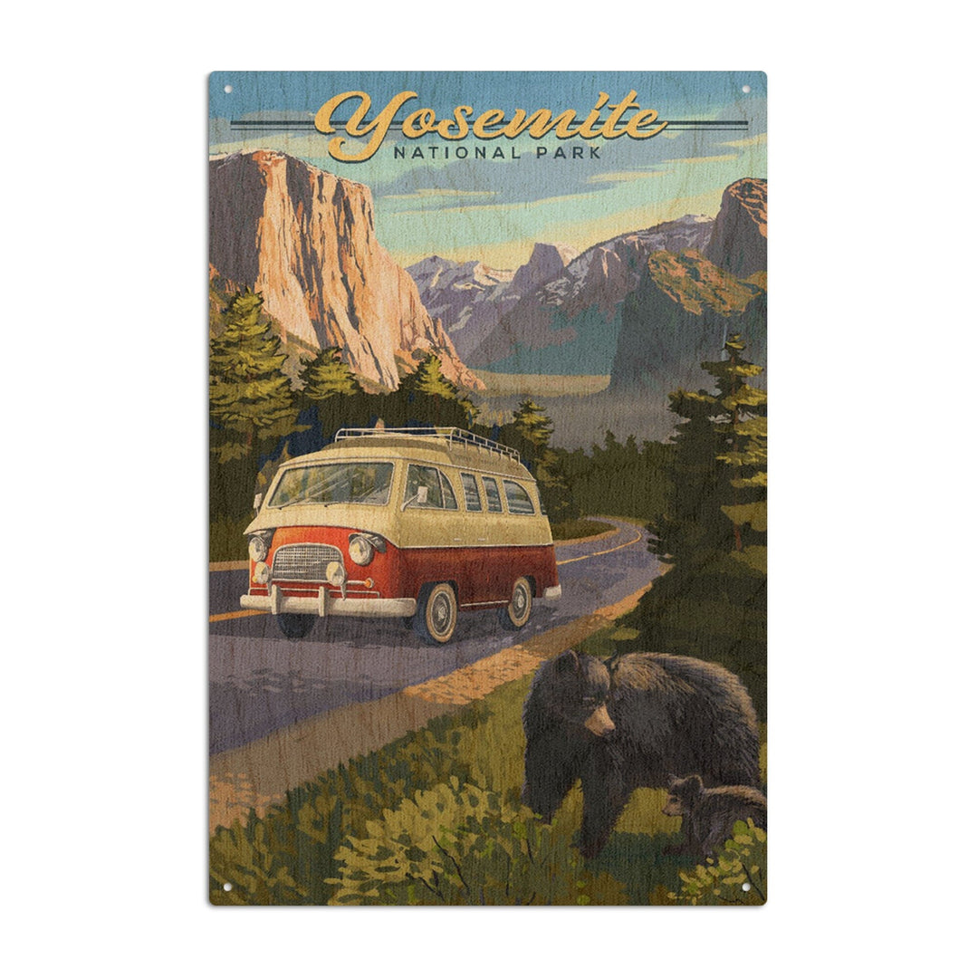 Yosemite National Park, California, Camper Van & Wildlife, Lantern Press Artwork, Wood Signs and Postcards Wood Lantern Press 6x9 Wood Sign