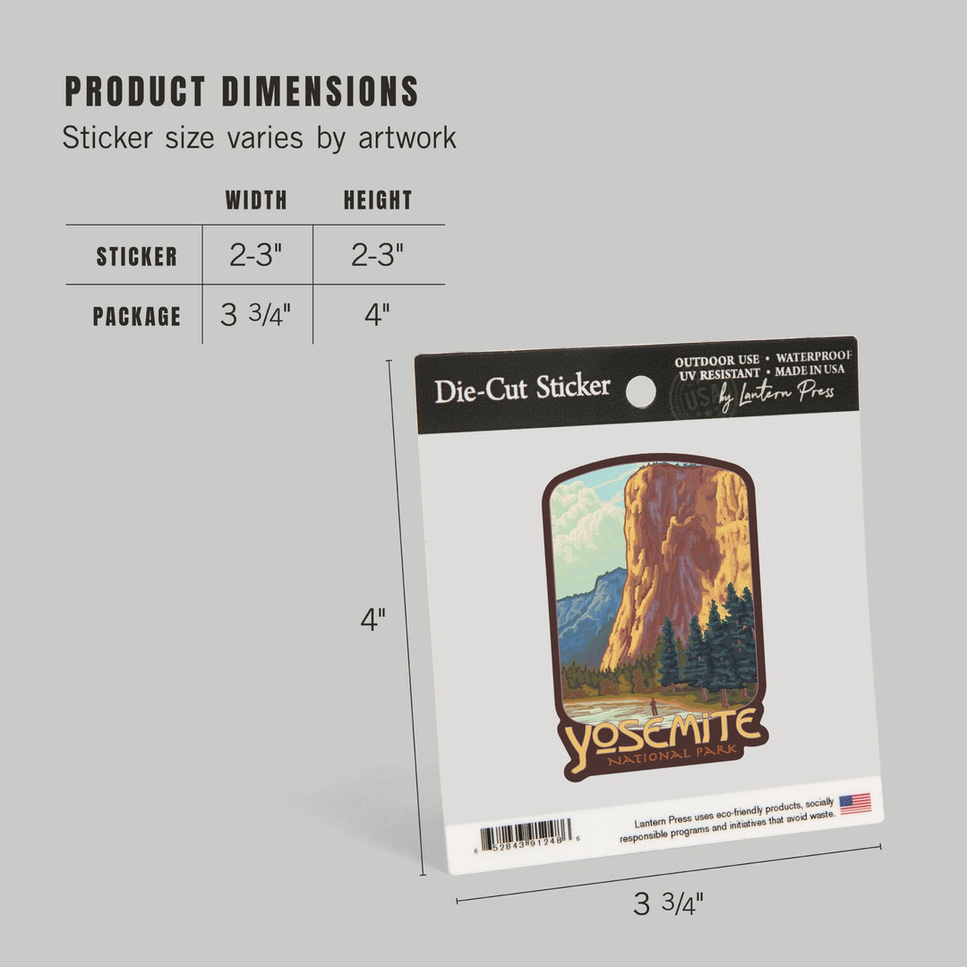Yosemite National Park, California, El Capitan, Contour, Vinyl Sticker Sticker Lantern Press
