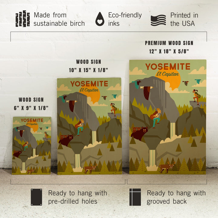 Yosemite National Park, California, El Capitan, Geometric National Park Series, Lantern Press Artwork, Wood Signs and Postcards Wood Lantern Press