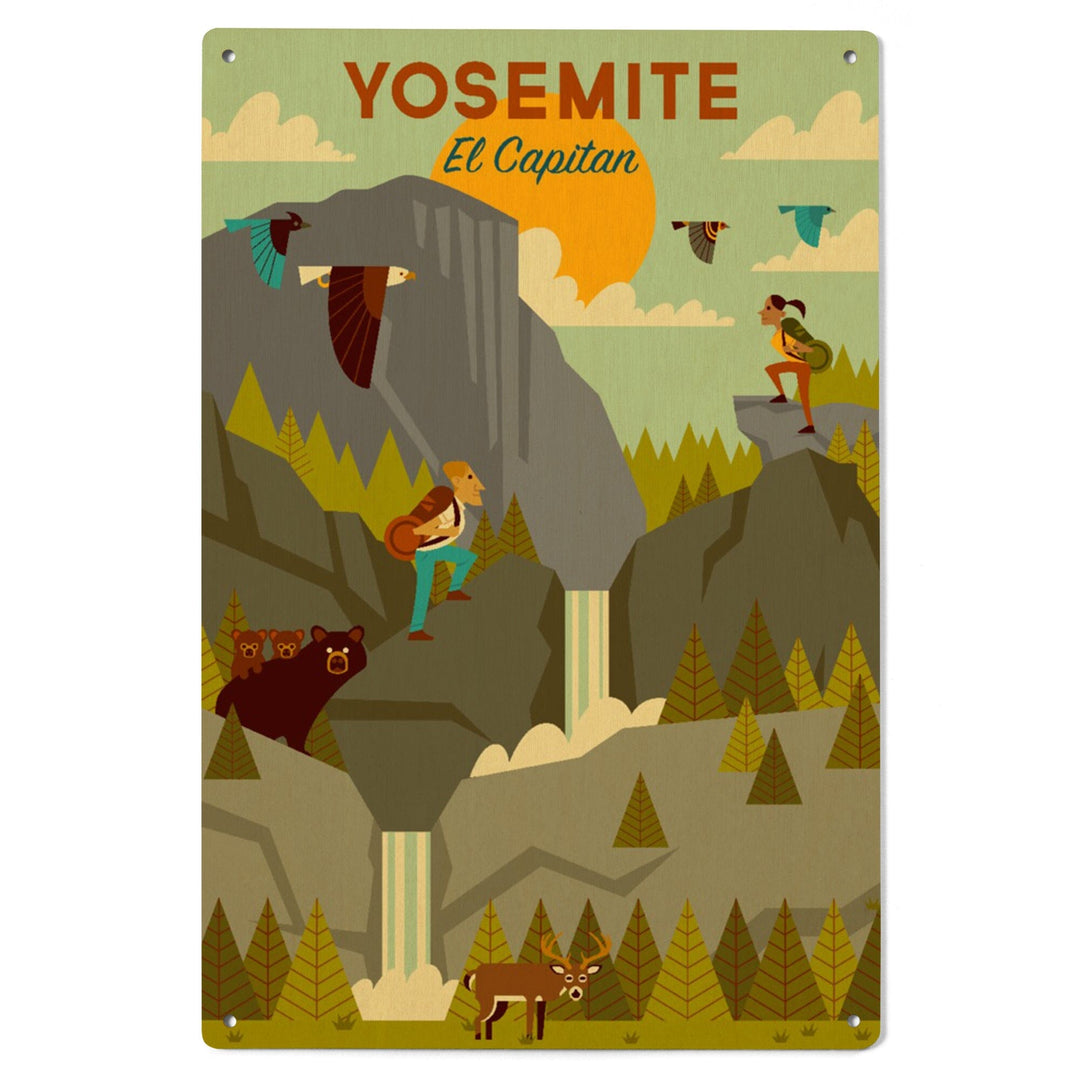 Yosemite National Park, California, El Capitan, Geometric National Park Series, Lantern Press Artwork, Wood Signs and Postcards Wood Lantern Press