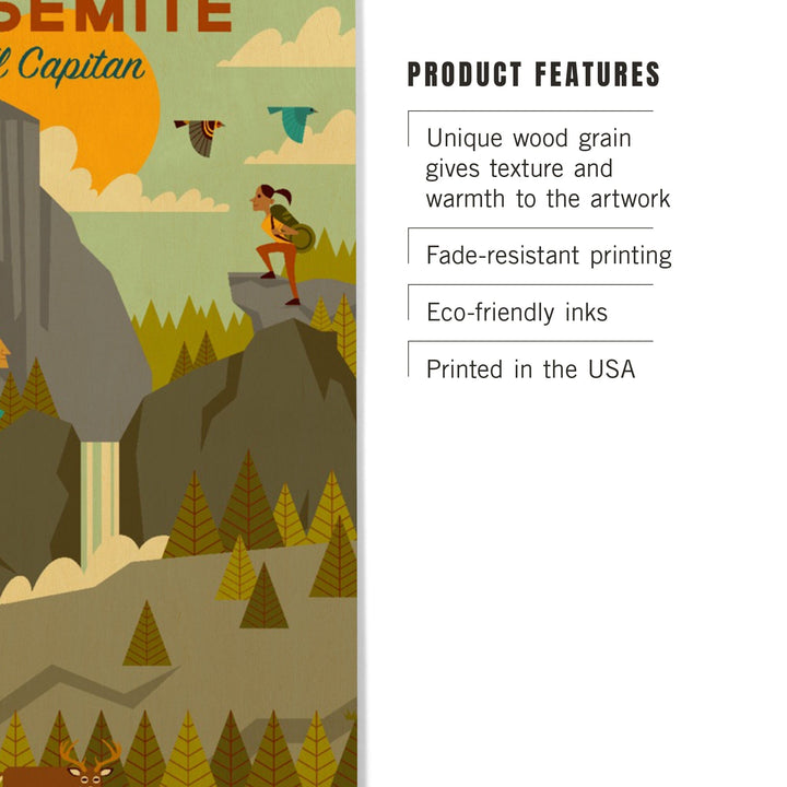 Yosemite National Park, California, El Capitan, Geometric National Park Series, Lantern Press Artwork, Wood Signs and Postcards Wood Lantern Press