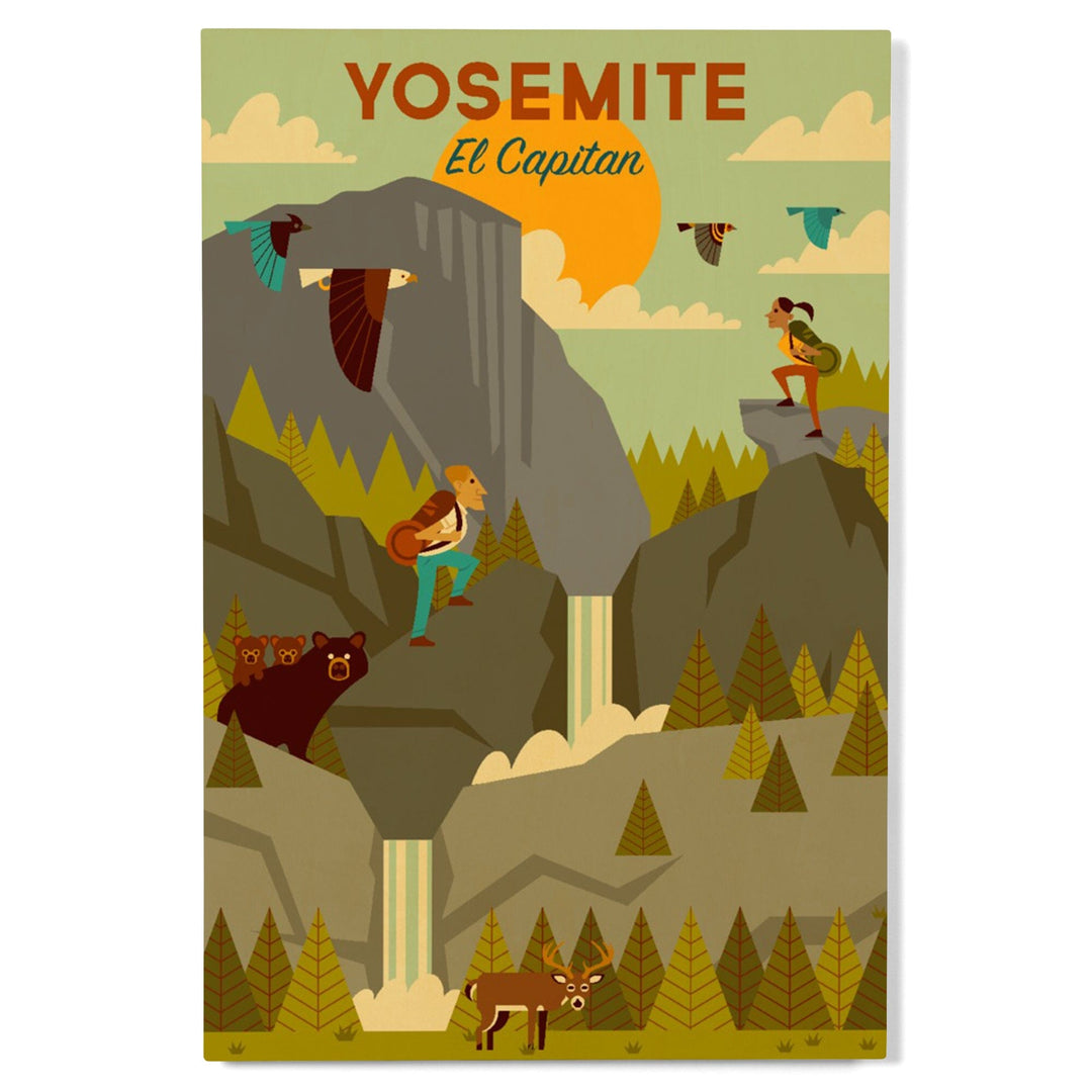 Yosemite National Park, California, El Capitan, Geometric National Park Series, Lantern Press Artwork, Wood Signs and Postcards Wood Lantern Press