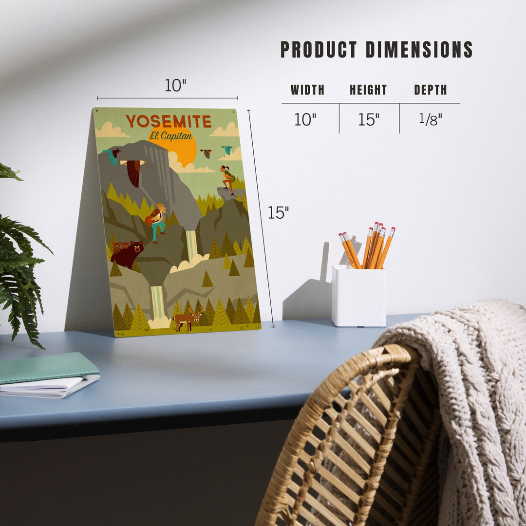 Yosemite National Park, California, El Capitan, Geometric National Park Series, Lantern Press Artwork, Wood Signs and Postcards Wood Lantern Press