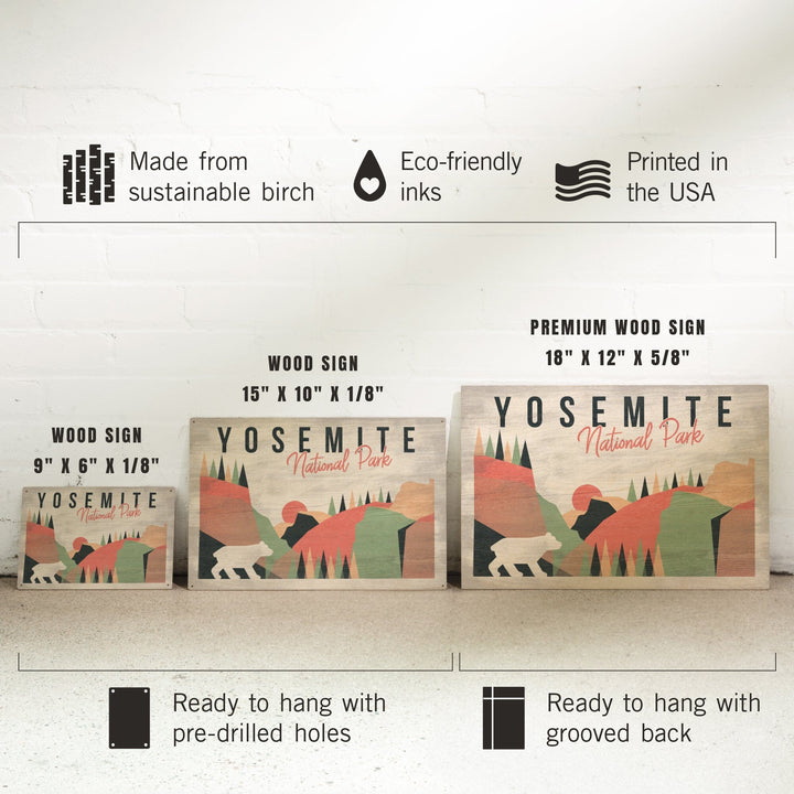 Yosemite National Park, California, El Capitan & Half Dome, Bear, Lantern Press, Wood Signs and Postcards Wood Lantern Press