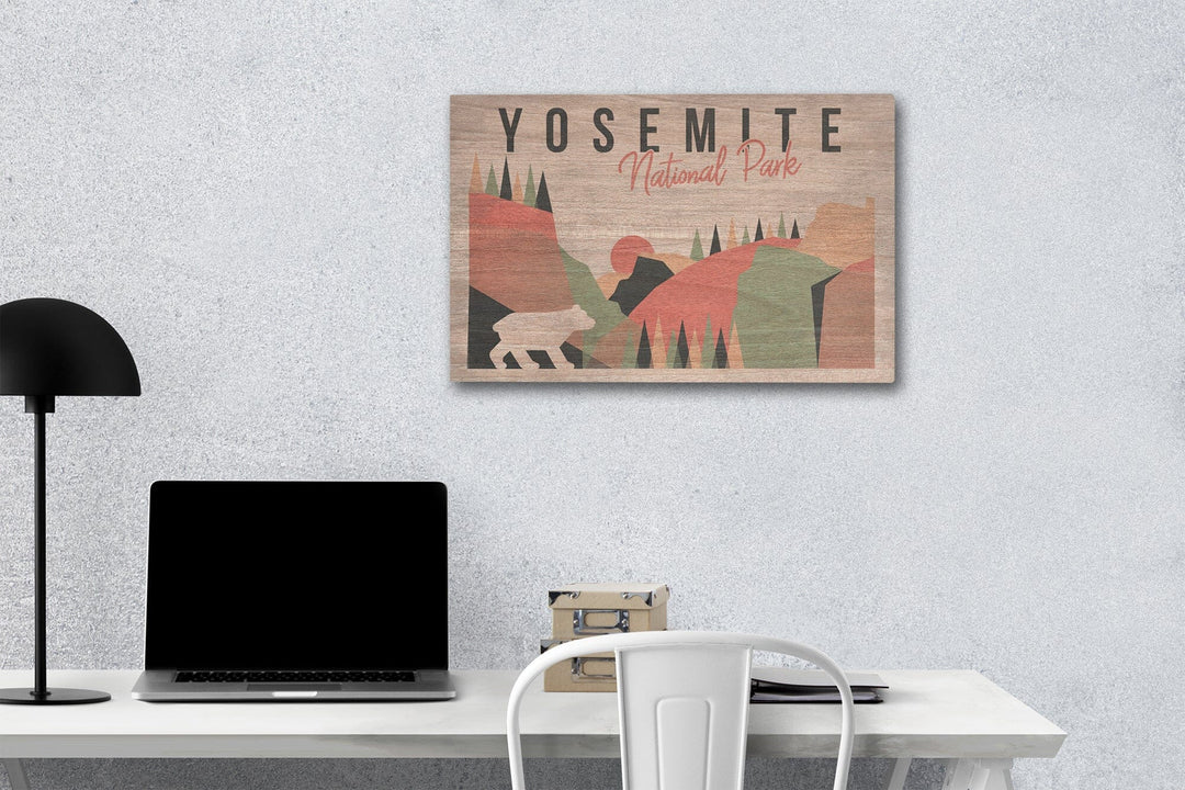 Yosemite National Park, California, El Capitan & Half Dome, Bear, Lantern Press, Wood Signs and Postcards Wood Lantern Press 12 x 18 Wood Gallery Print