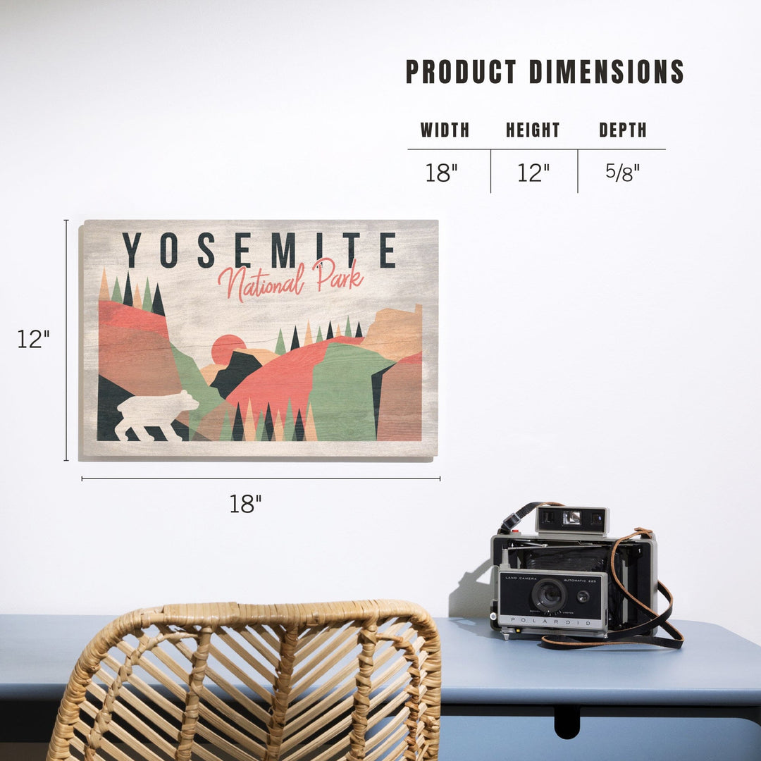 Yosemite National Park, California, El Capitan & Half Dome, Bear, Lantern Press, Wood Signs and Postcards Wood Lantern Press