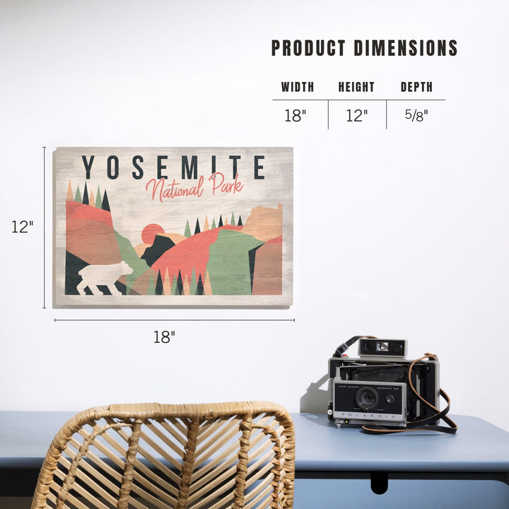 Yosemite National Park, California, El Capitan & Half Dome, Bear, Lantern Press, Wood Signs and Postcards Wood Lantern Press