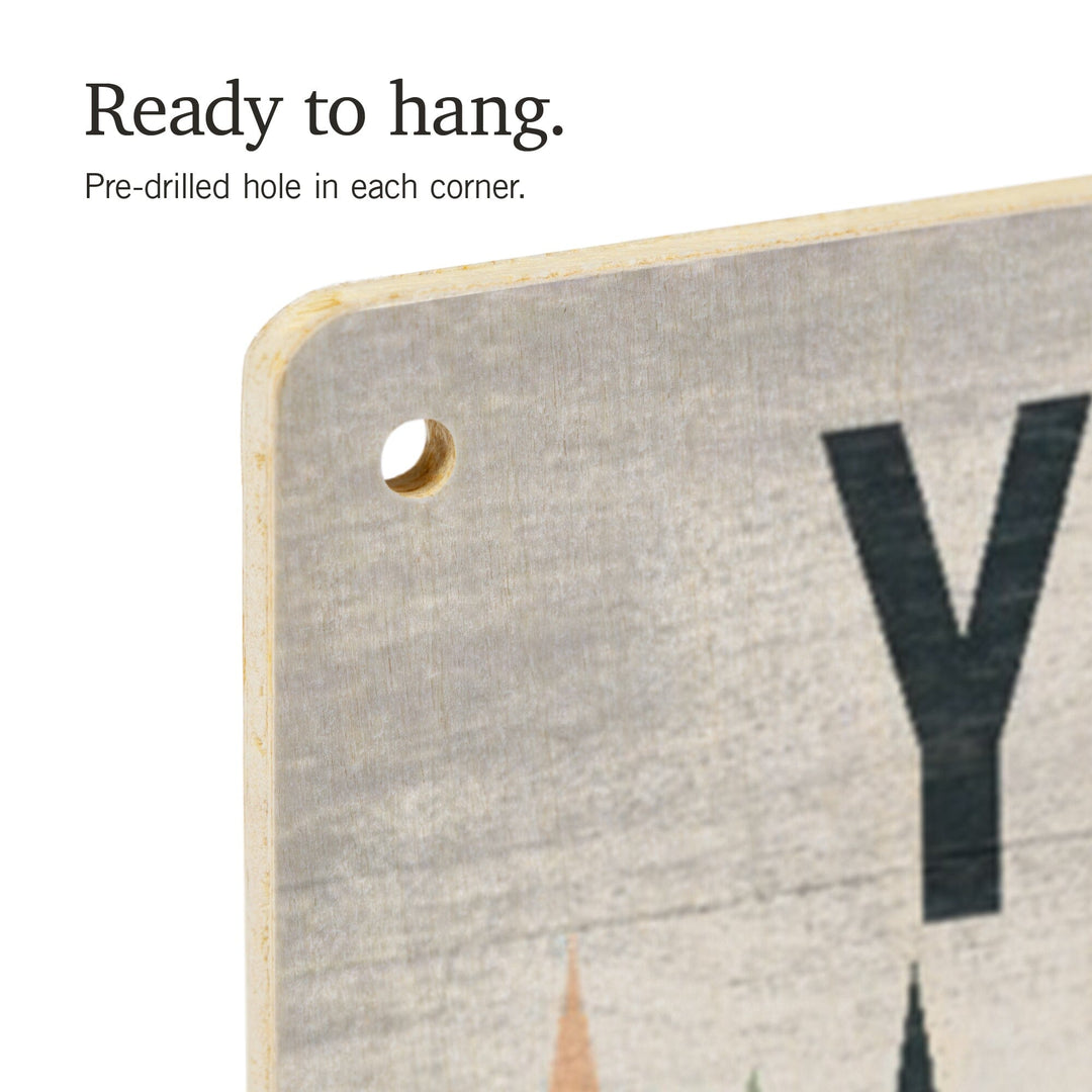 Yosemite National Park, California, El Capitan & Half Dome, Bear, Lantern Press, Wood Signs and Postcards Wood Lantern Press