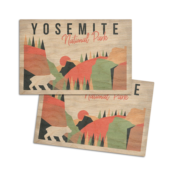Yosemite National Park, California, El Capitan & Half Dome, Bear, Lantern Press, Wood Signs and Postcards Wood Lantern Press 4x6 Wood Postcard Set