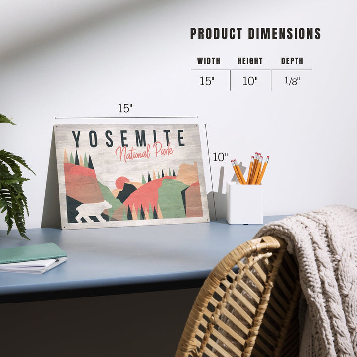 Yosemite National Park, California, El Capitan & Half Dome, Bear, Lantern Press, Wood Signs and Postcards Wood Lantern Press