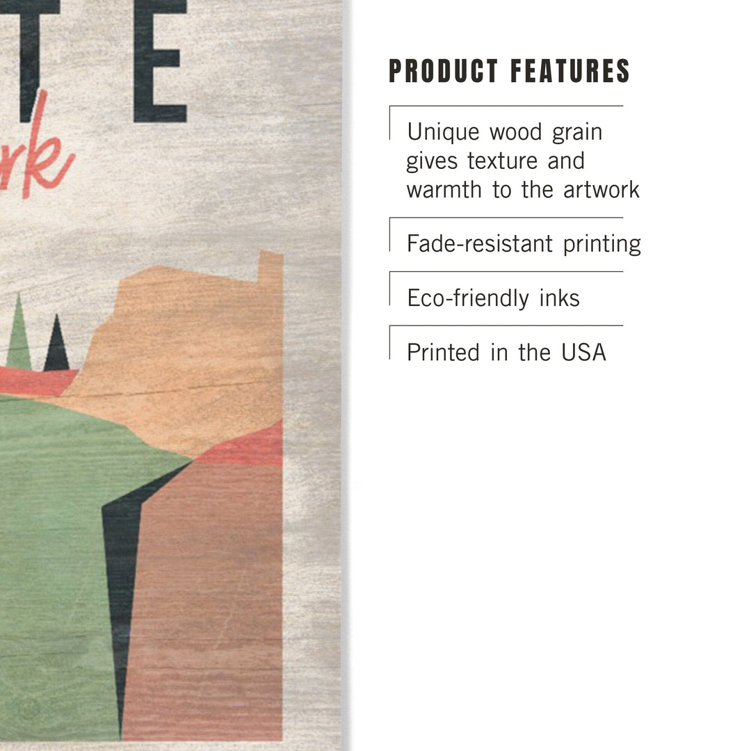 Yosemite National Park, California, El Capitan & Half Dome, Bear, Lantern Press, Wood Signs and Postcards Wood Lantern Press