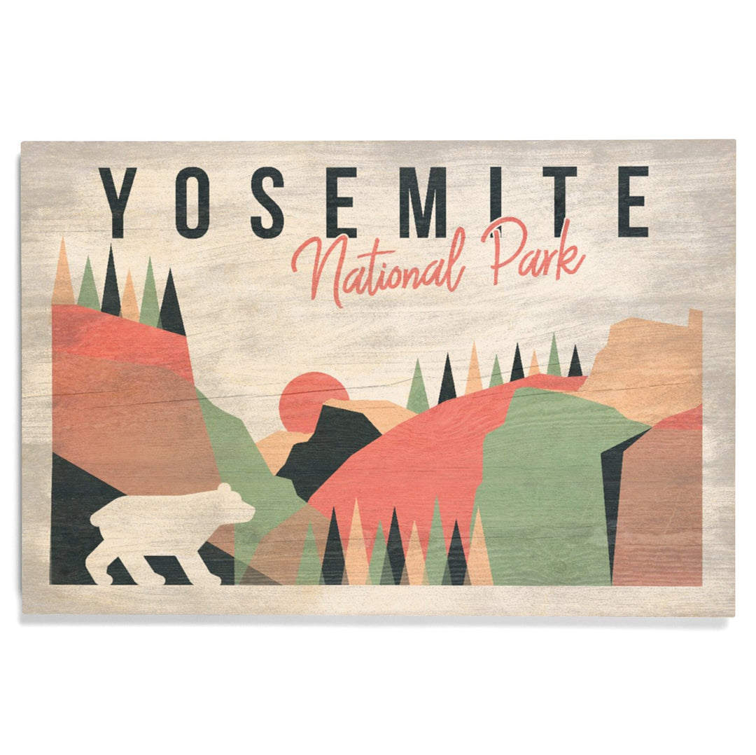 Yosemite National Park, California, El Capitan & Half Dome, Bear, Lantern Press, Wood Signs and Postcards Wood Lantern Press