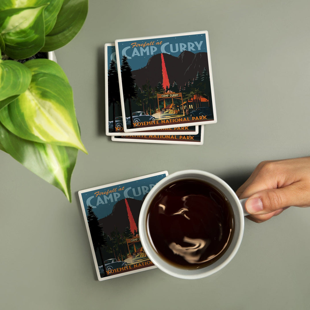 Yosemite National Park, California, Firefall and Camp Curry, Coasters Coasters Lantern Press