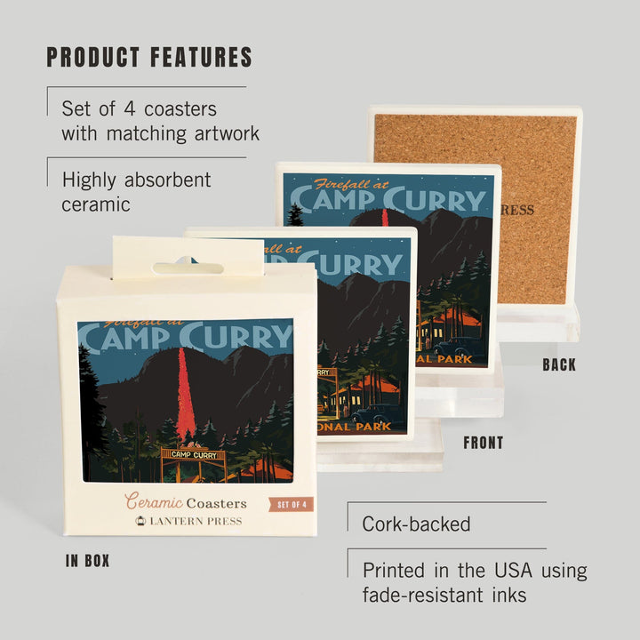Yosemite National Park, California, Firefall and Camp Curry, Coasters Coasters Lantern Press