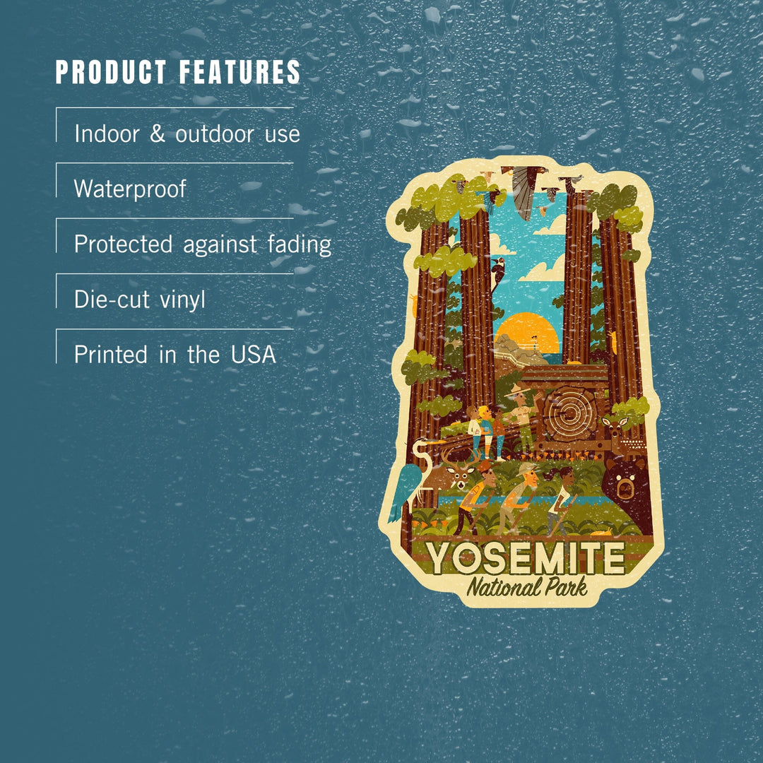 Yosemite National Park, California, Forest, Geometric, Contour, Vinyl Sticker Sticker Lantern Press