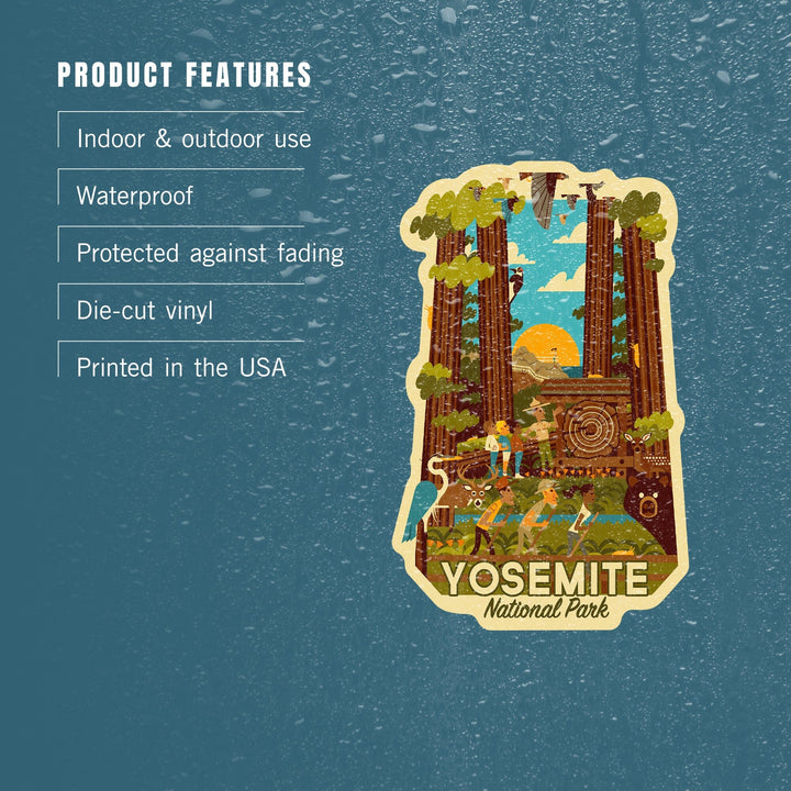 Yosemite National Park, California, Forest, Geometric, Contour, Vinyl Sticker Sticker Lantern Press