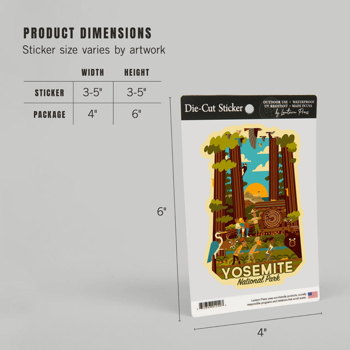 Yosemite National Park, California, Forest, Geometric, Contour, Vinyl Sticker Sticker Lantern Press