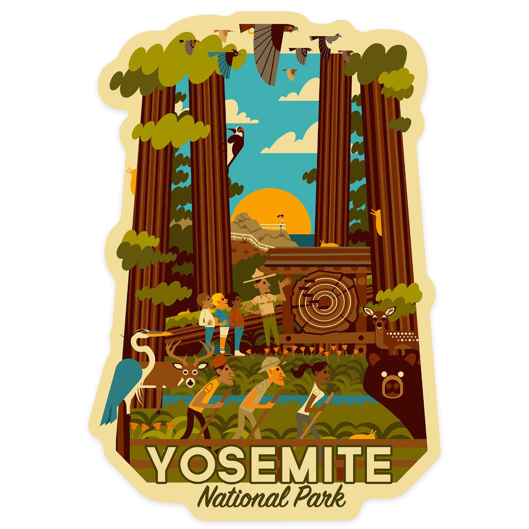 Yosemite National Park, California, Forest, Geometric, Contour, Vinyl Sticker Sticker Lantern Press
