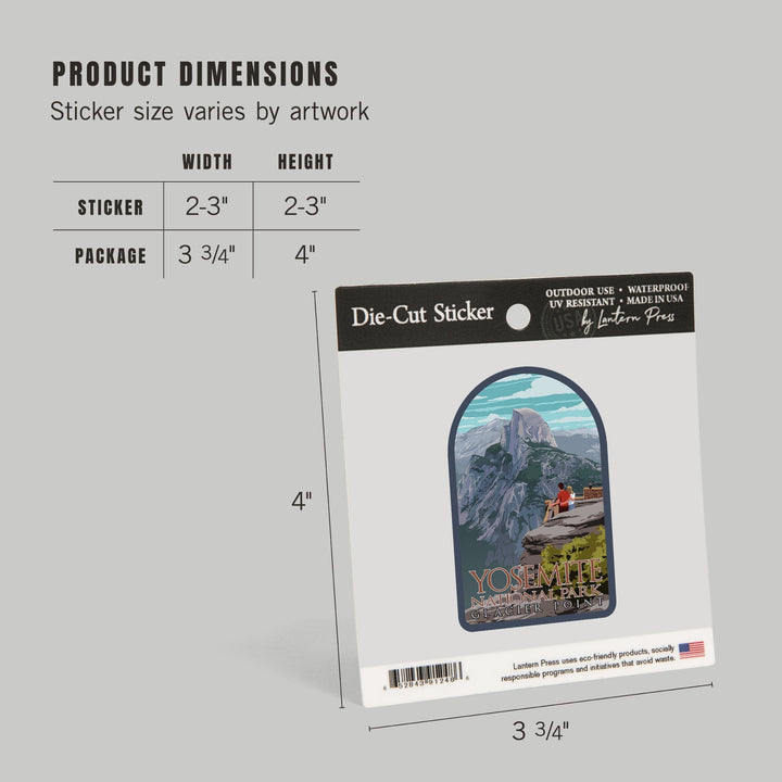 Yosemite National Park, California, Glacier Point and Half Dome, Contour, Vinyl Sticker Sticker Lantern Press