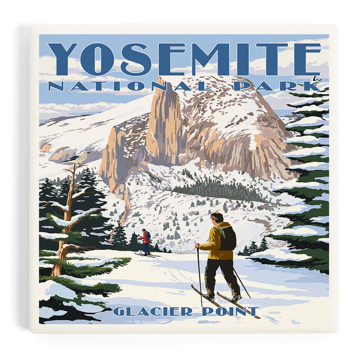 Yosemite National Park, California, Glacier Point and Half Dome, Ski Scene, Coasters Coasters Lantern Press