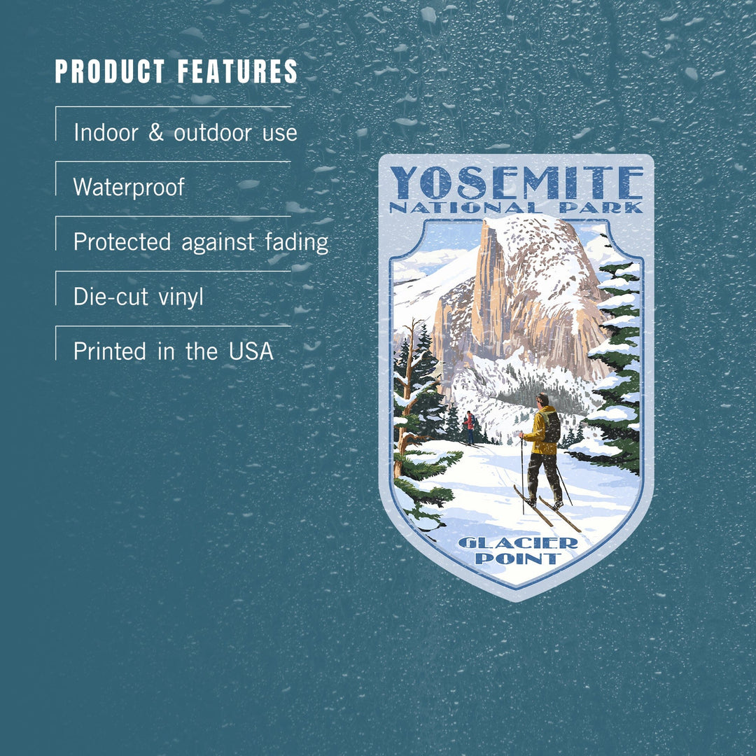 Yosemite National Park, California, Glacier Point and Half Dome, Ski Scene, Contour, Vinyl Sticker Sticker Lantern Press