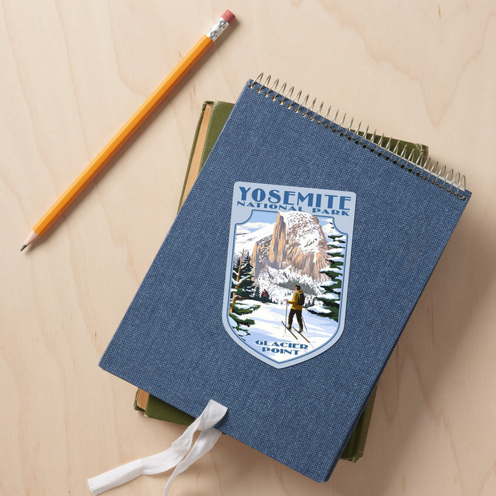 Yosemite National Park, California, Glacier Point and Half Dome, Ski Scene, Contour, Vinyl Sticker Sticker Lantern Press